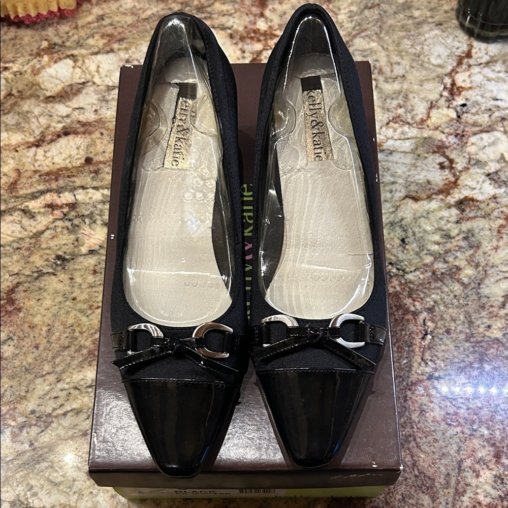 Kelly & Katie Black Patent Leather 2” Heels with Bow Accent; Barely Worn Once!